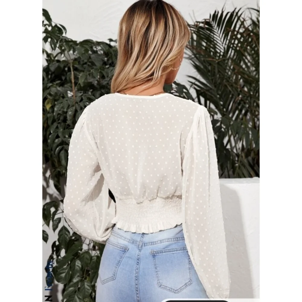 Shein Swiss Dot Shirred Crop top White Size XS